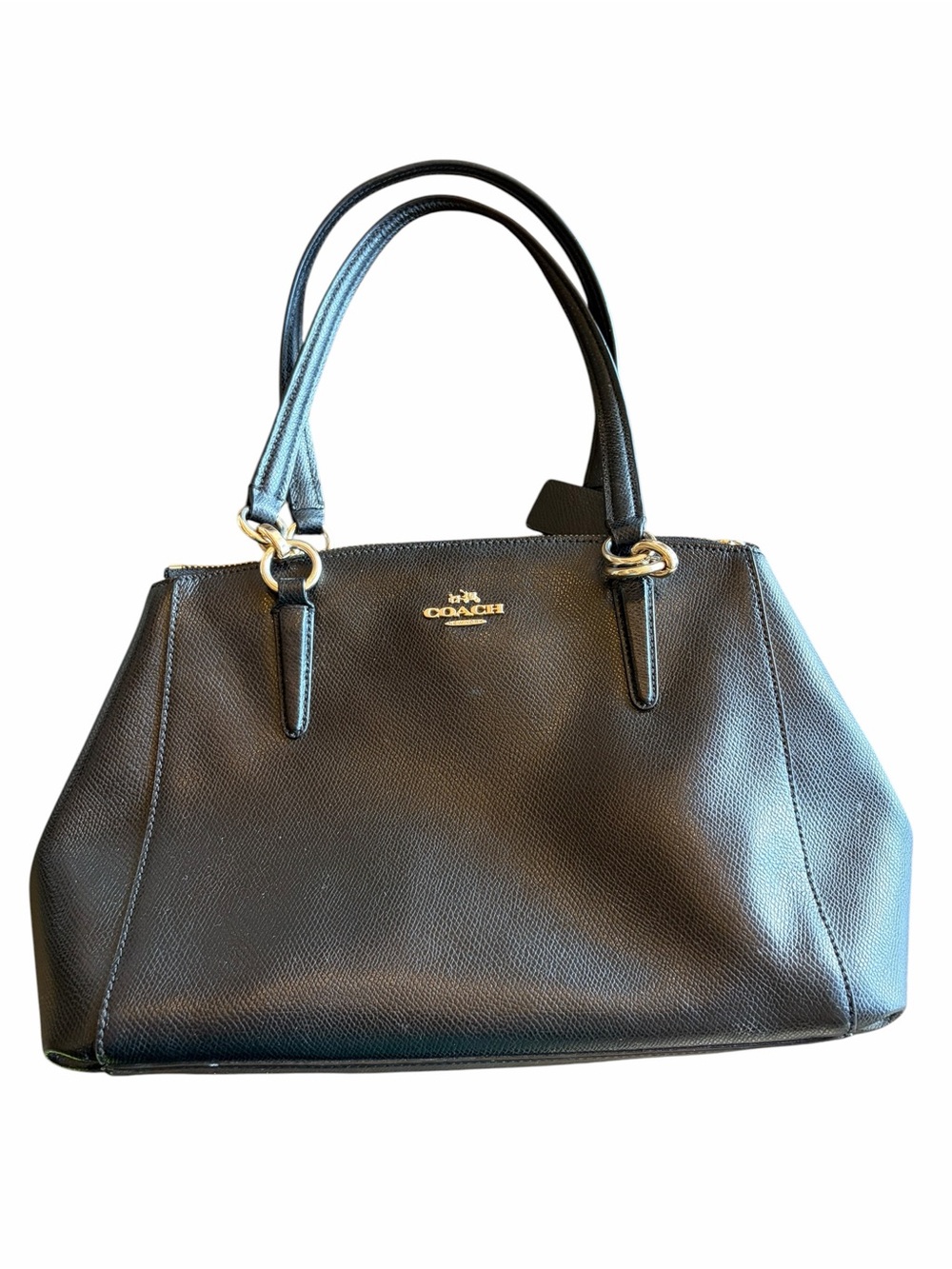 Coach Black Pebbled Leather Tote Shoulder Bag Gold Hardware Satchel Purse